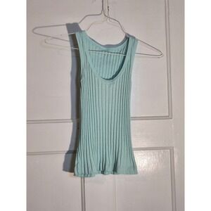 Third Generation Vintage Ribbed Tank Top Mint Green Scoop Neck Large